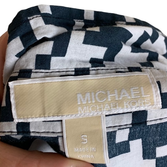 MICHAEL Michael Kors Navy White Cotton Button Down Printed Career Blouse Top S - Picture 9 of 10